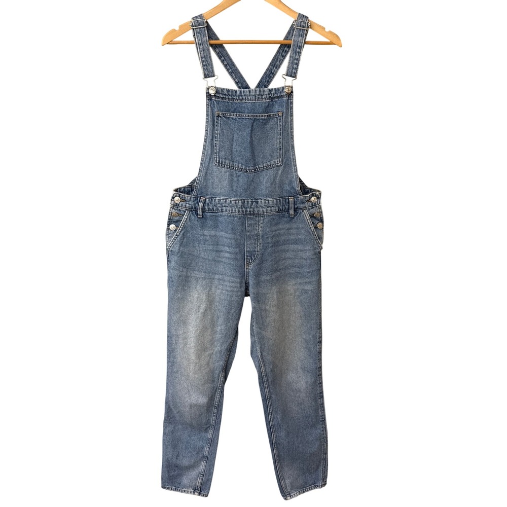 H&M &Denim Womens Denim Overalls Cotton Size 6 Bib Distressed Straight Leg Chore